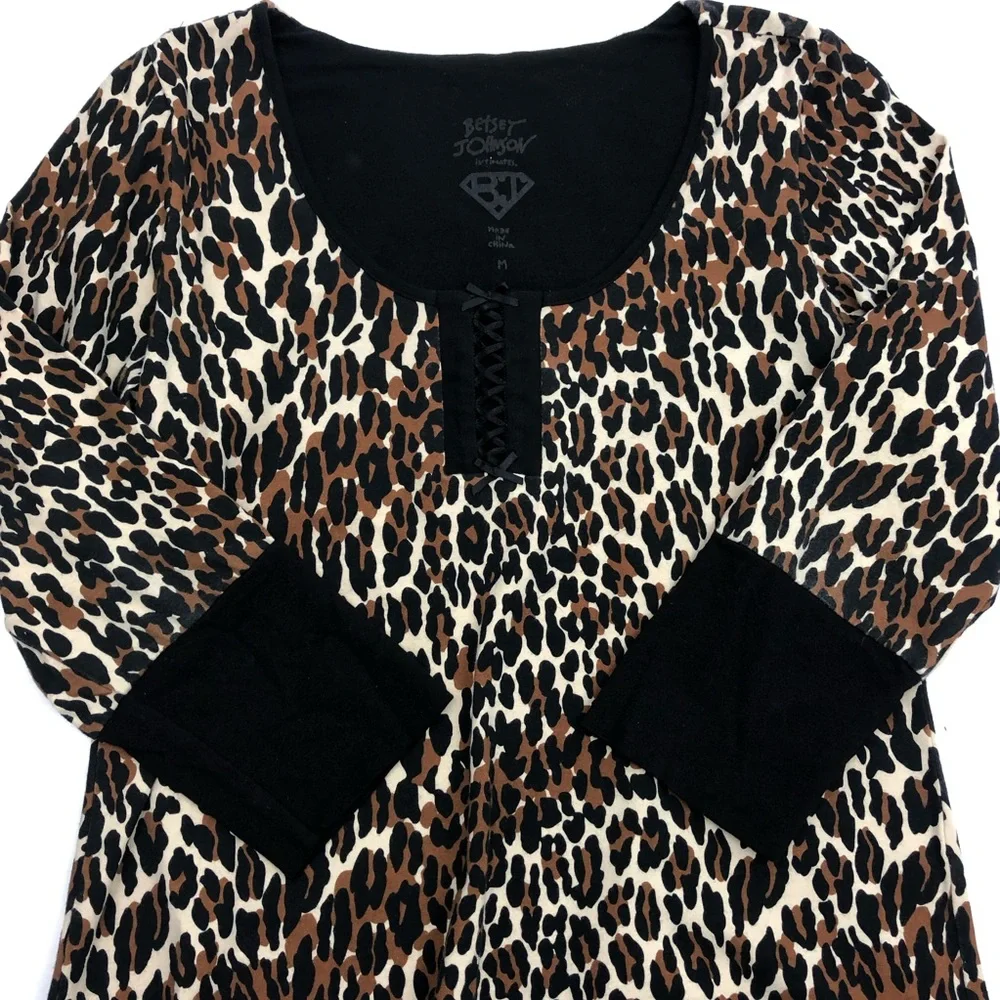Betsey Johnson Animal Leopard Print Pajamas Nightie Sleep Shirt Dress